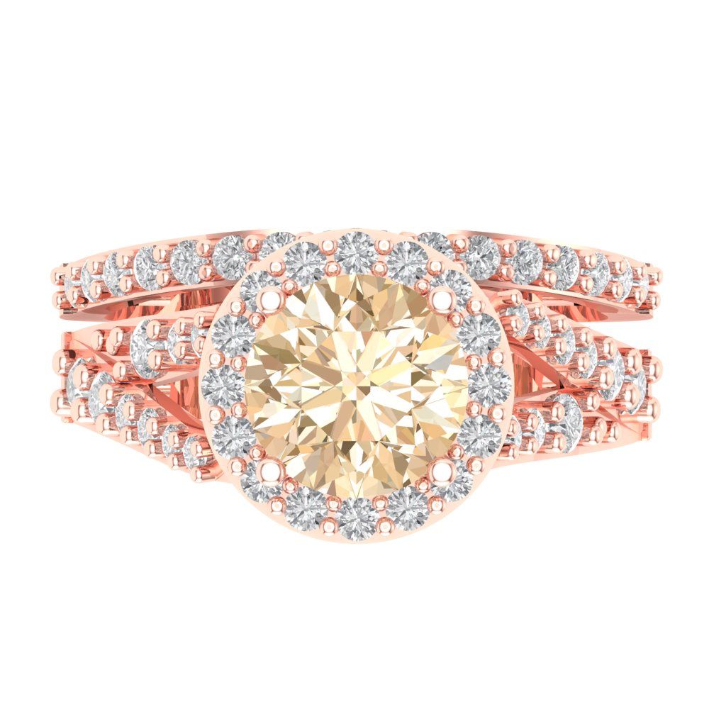 2.32 cttw Round Cut Natural Morganite Bridal Set - Solid Rose Gold Engagement Ring & Wedding Band