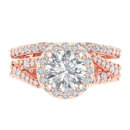 2.32 cttw Round Cut Moissanite Bridal Set - Solid Rose Gold Engagement Ring & Wedding Band