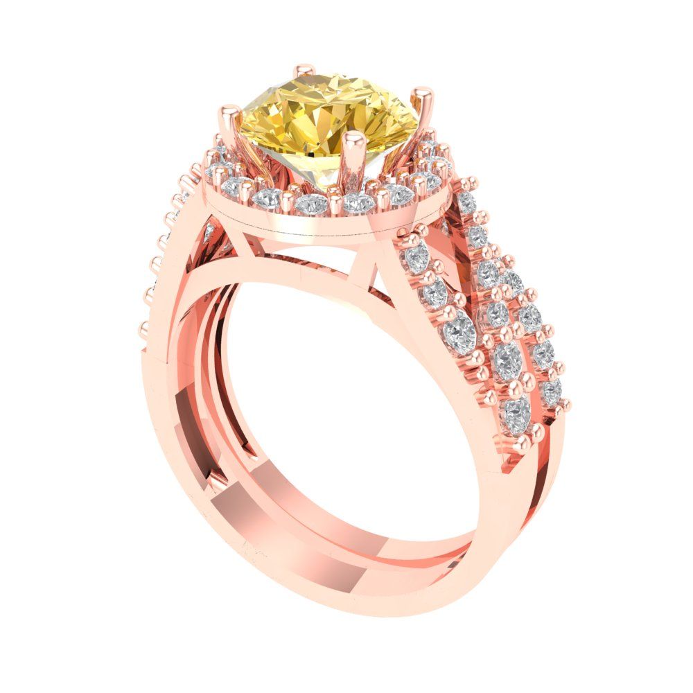 2.32 cttw Round Cut Yellow Moissanite Bridal Set - Solid Rose Gold Engagement Ring & Wedding Band