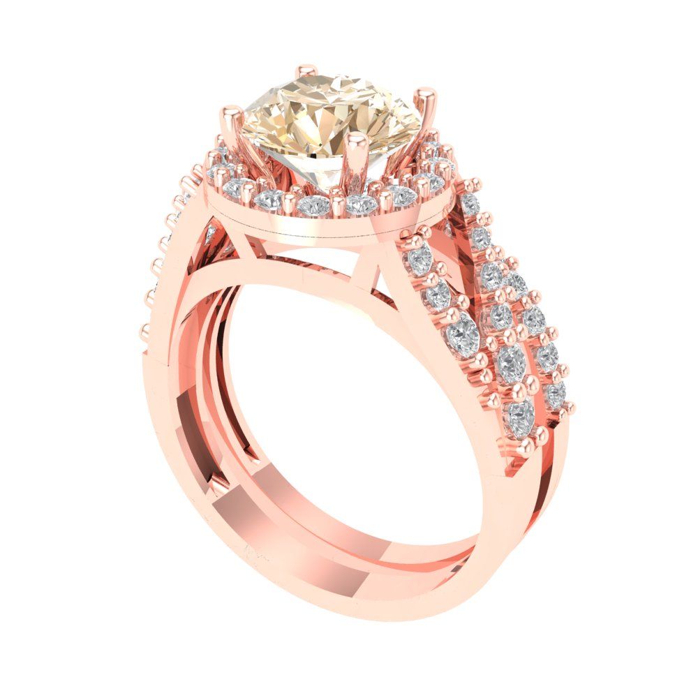 2.32 cttw Round Cut Natural Morganite Bridal Set - Solid Rose Gold Engagement Ring & Wedding Band