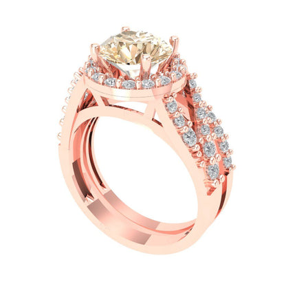 2.32 cttw Round Cut Natural Morganite Bridal Set - Solid Rose Gold Engagement Ring & Wedding Band