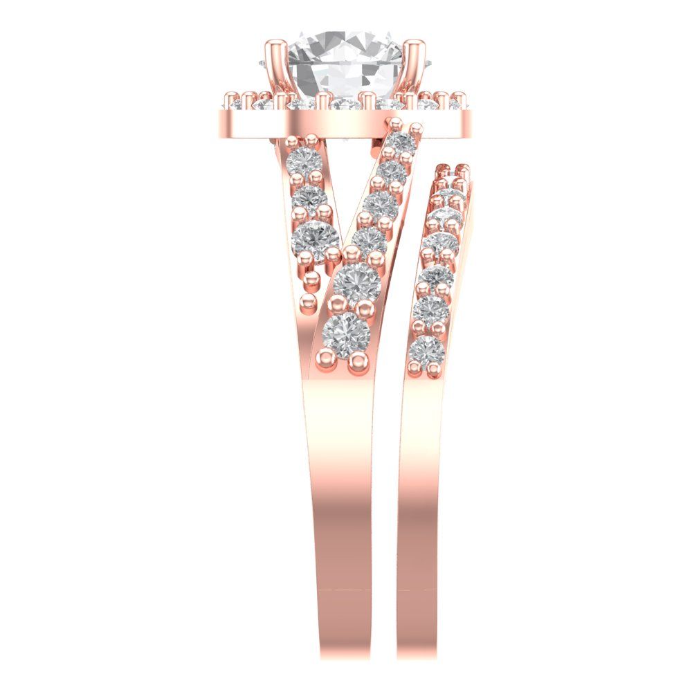 2.32 cttw Round Cut Zirconia Simulated Diamond Bridal Set - Solid Rose Gold Engagement Ring & Wedding Band