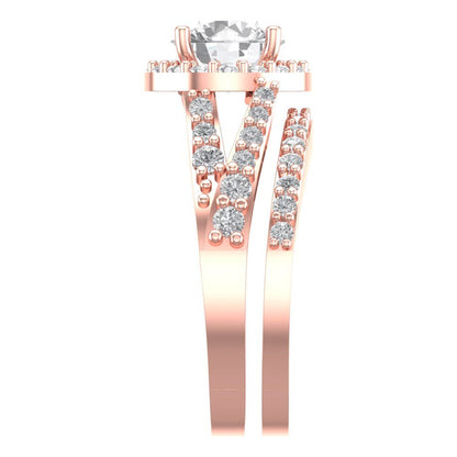 2.32 cttw Round Cut Zirconia Simulated Diamond Bridal Set - Solid Rose Gold Engagement Ring & Wedding Band
