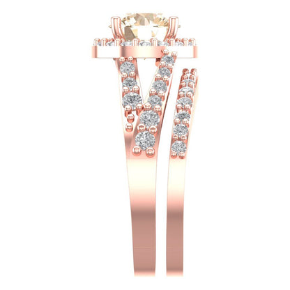 2.32 cttw Round Cut Natural Morganite Bridal Set - Solid Rose Gold Engagement Ring & Wedding Band