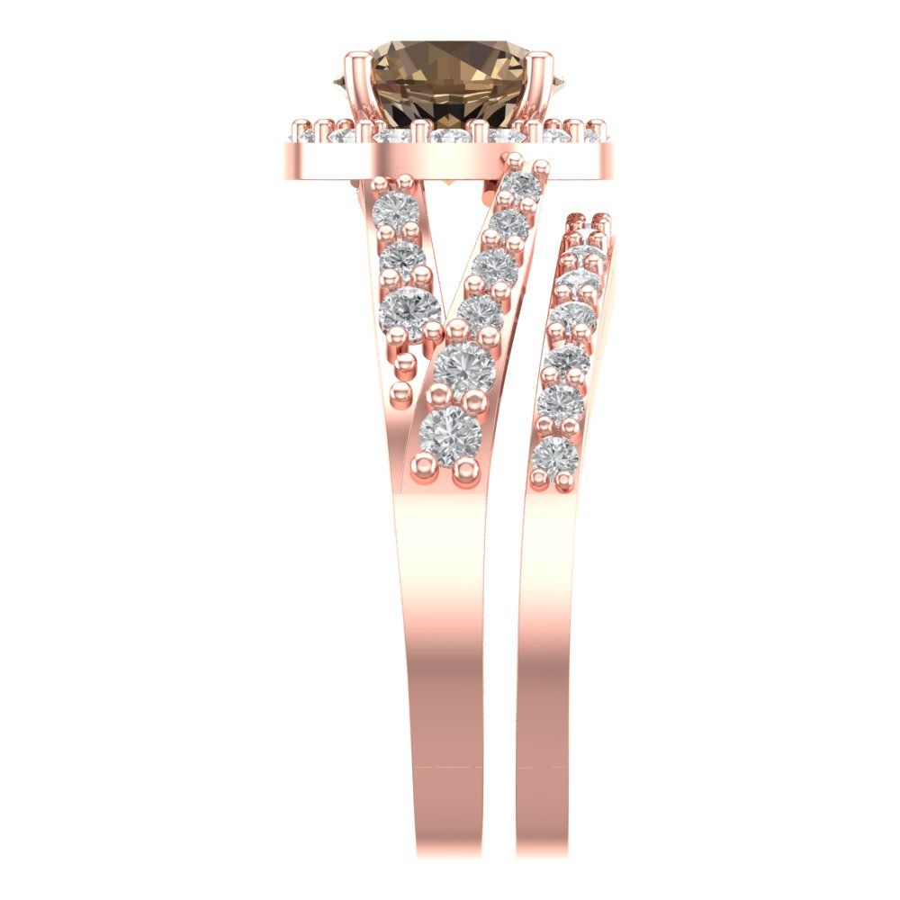 2.32 cttw Round Cut Simulated Champagne Diamond Bridal Set - Solid Rose Gold Engagement Ring & Wedding Band