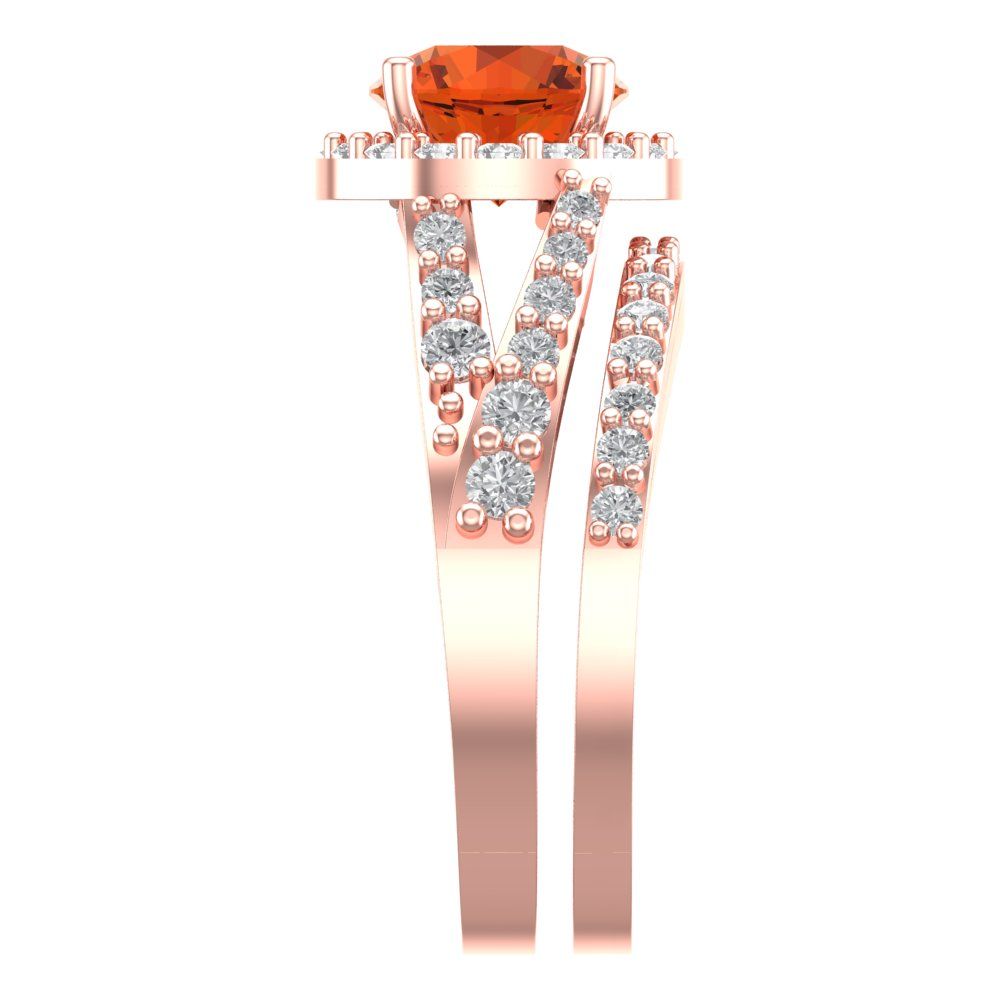 2.32 cttw Round Cut Simulated Red Diamond Bridal Set - Solid Rose Gold Engagement Ring & Wedding Band