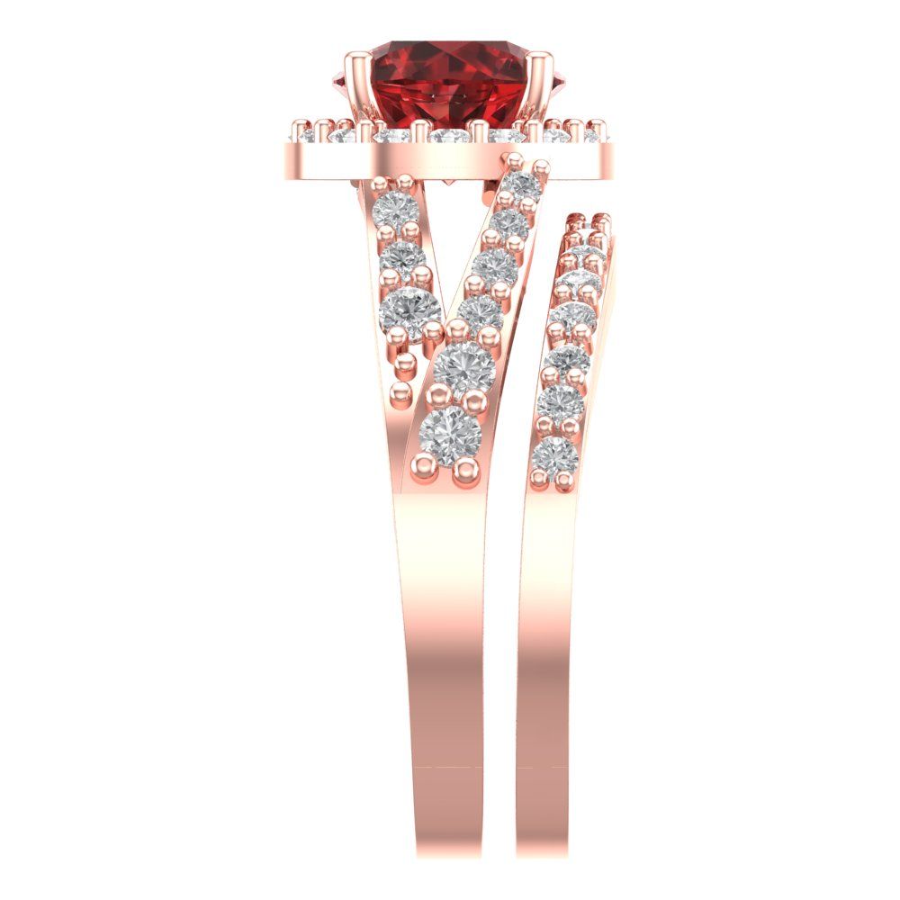 2.32 cttw Round Cut Natural Garnet Bridal Set - Solid Rose Gold Engagement Ring & Wedding Band