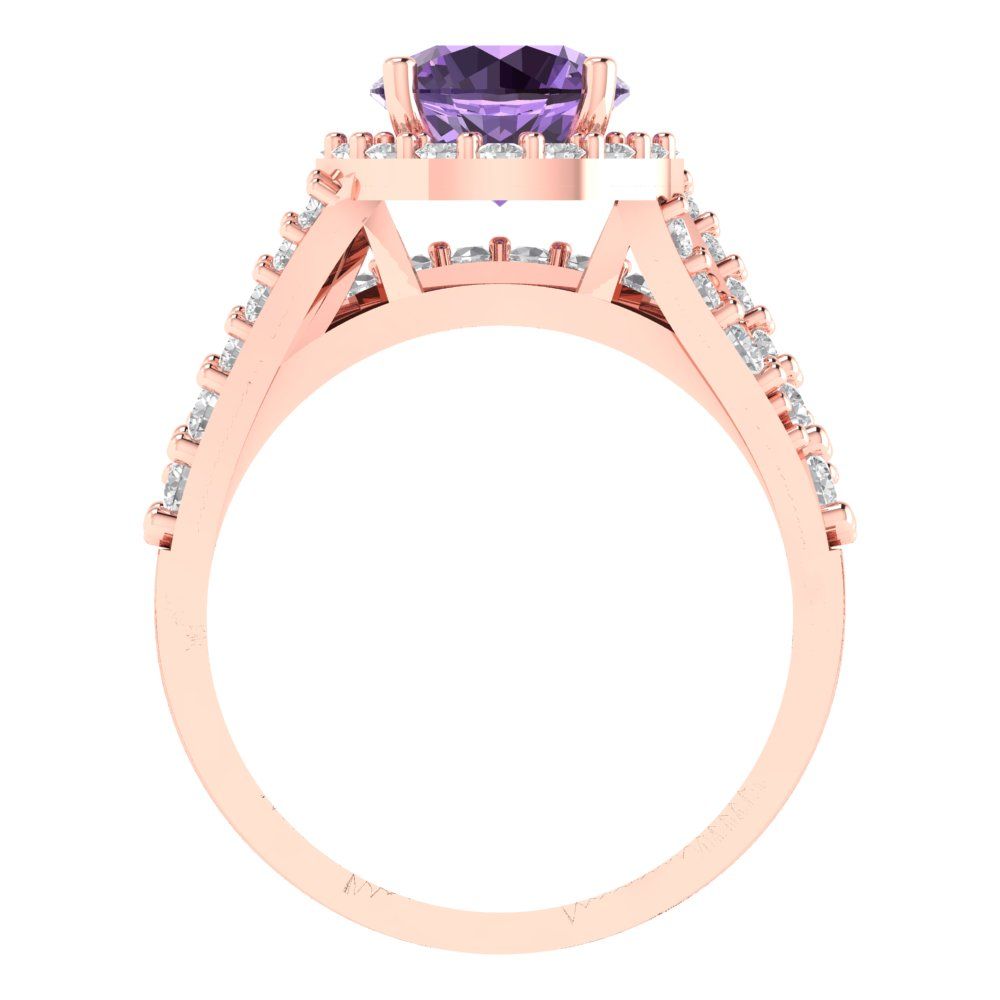 2.32 cttw Round Cut Simulated Alexandrite Bridal Set - Solid Rose Gold Engagement Ring & Wedding Band