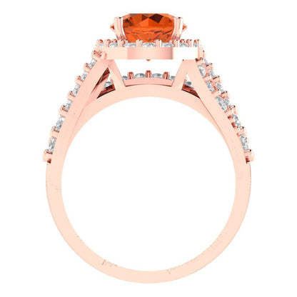 2.32 cttw Round Cut Simulated Pink Tourmaline Bridal Set - Solid Rose Gold Engagement Ring & Wedding Band