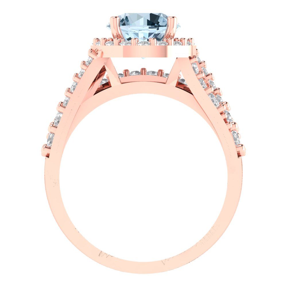 2.32 cttw Round Cut Natural Sky Blue Topaz Bridal Set - Solid Rose Gold Engagement Ring & Wedding Band