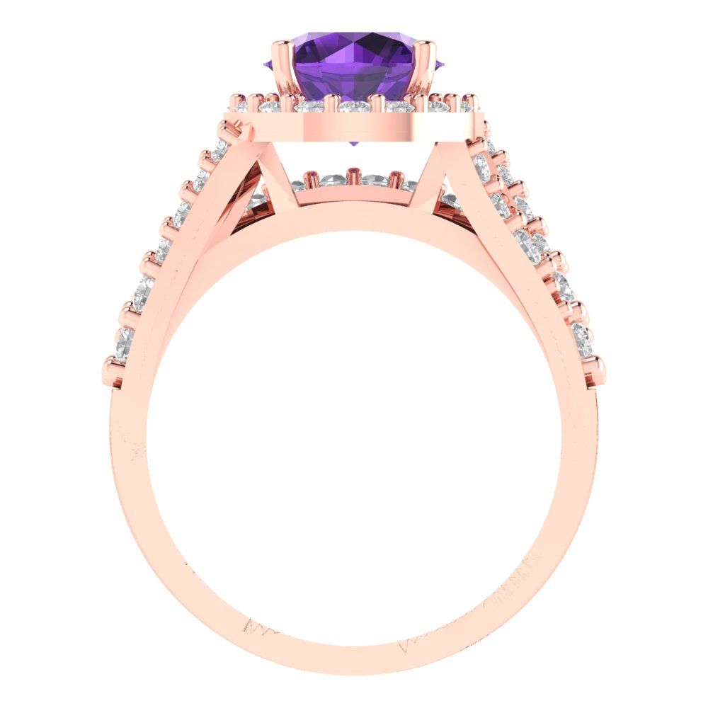 2.32 cttw Round Cut Natural Amethyst Bridal Set - Solid Rose Gold Engagement Ring & Wedding Band