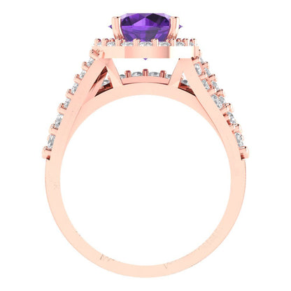 2.32 cttw Round Cut Natural Amethyst Bridal Set - Solid Rose Gold Engagement Ring & Wedding Band