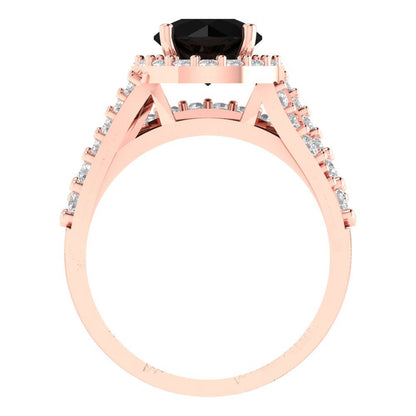 2.32 cttw Round Cut Natural Onyx Bridal Set - Solid Rose Gold Engagement Ring & Wedding Band