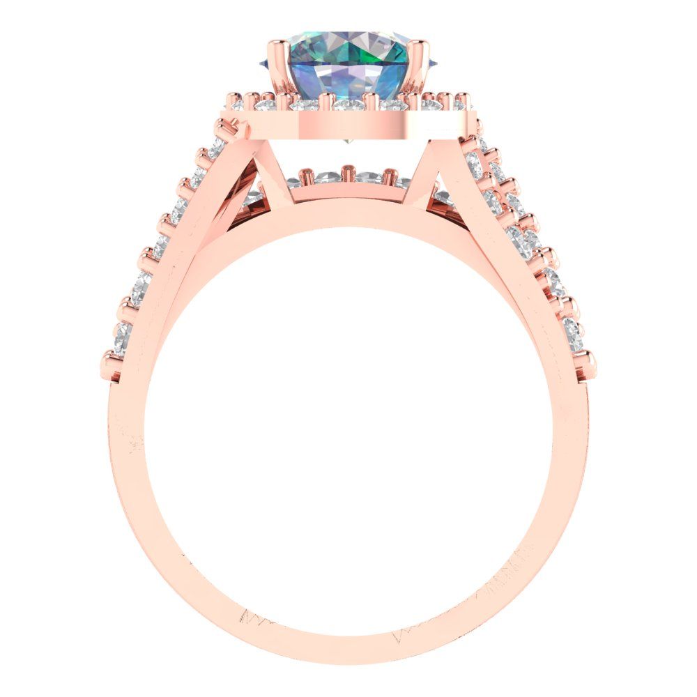 2.32 cttw Round Cut Blue Moissanite Bridal Set - Solid Rose Gold Engagement Ring & Wedding Band