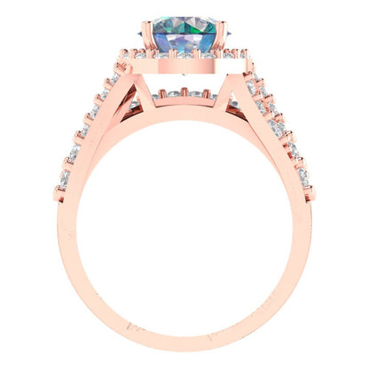 2.32 cttw Round Cut Blue Moissanite Bridal Set - Solid Rose Gold Engagement Ring & Wedding Band