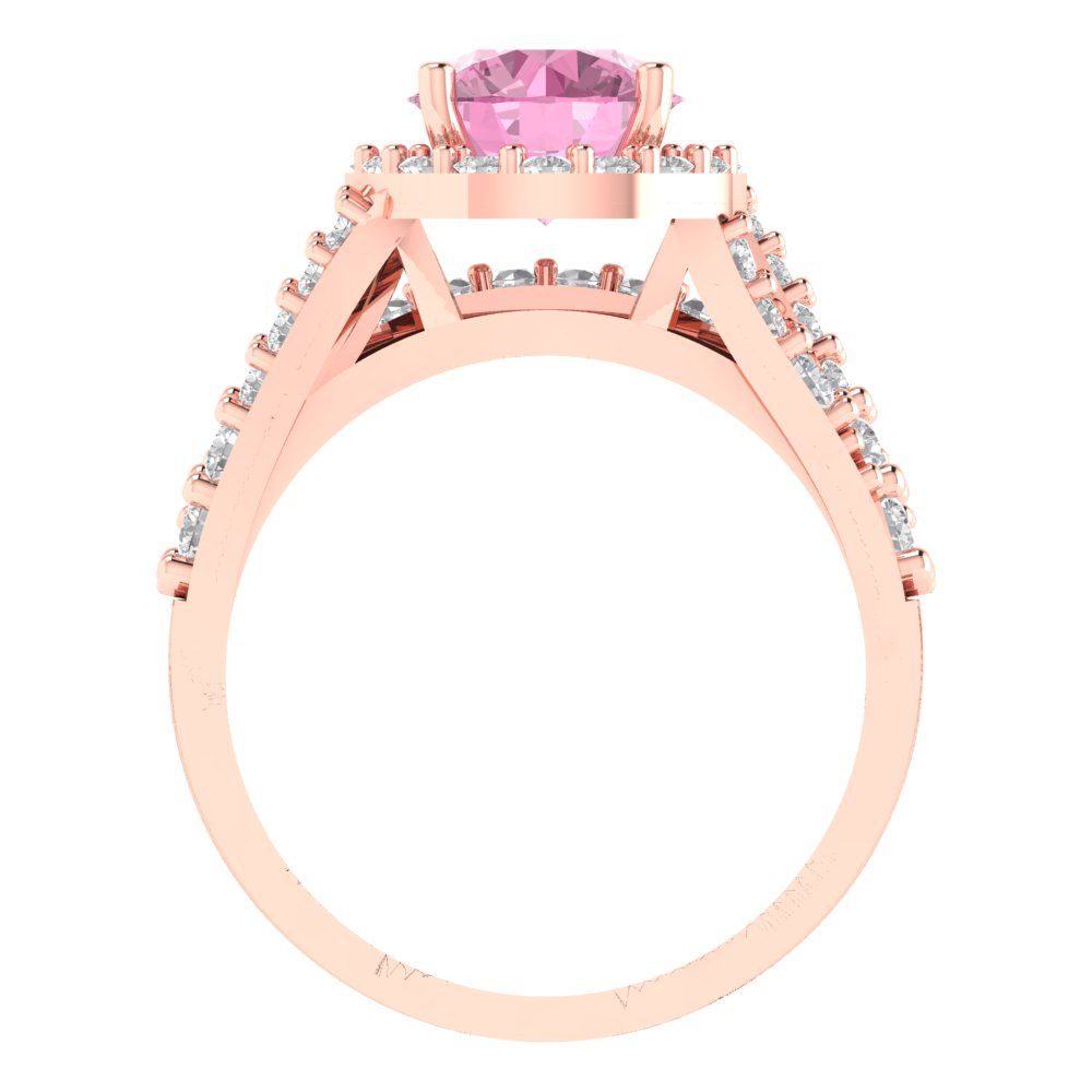 2.32 cttw Round Cut Simulated Pink Diamond Bridal Set - Solid Rose Gold Engagement Ring & Wedding Band