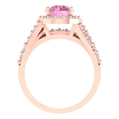 2.32 cttw Round Cut Simulated Pink Diamond Bridal Set - Solid Rose Gold Engagement Ring & Wedding Band