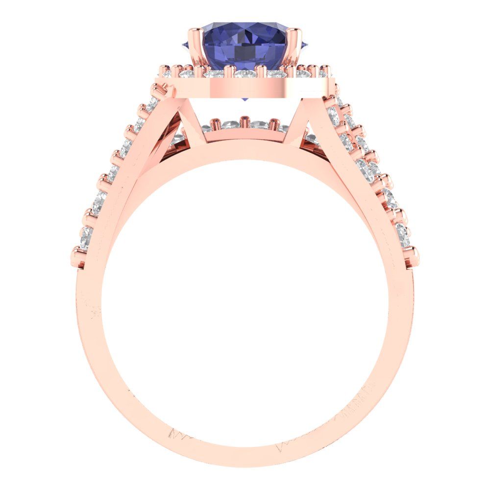 2.32 cttw Round Cut Simulated Tanzanite Bridal Set - Solid Rose Gold Engagement Ring & Wedding Band