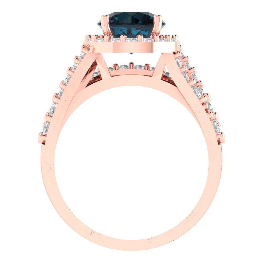 2.32 cttw Round Cut Natural London Blue Topaz Bridal Set - Solid Rose Gold Engagement Ring & Wedding Band