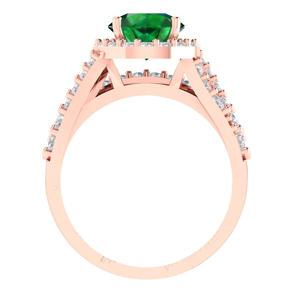 2.32 cttw Round Cut Simulated Emerald Bridal Set - Solid Rose Gold Engagement Ring & Wedding Band