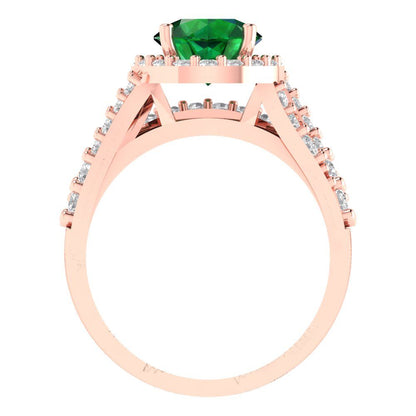 2.32 cttw Round Cut Simulated Emerald Bridal Set - Solid Rose Gold Engagement Ring & Wedding Band
