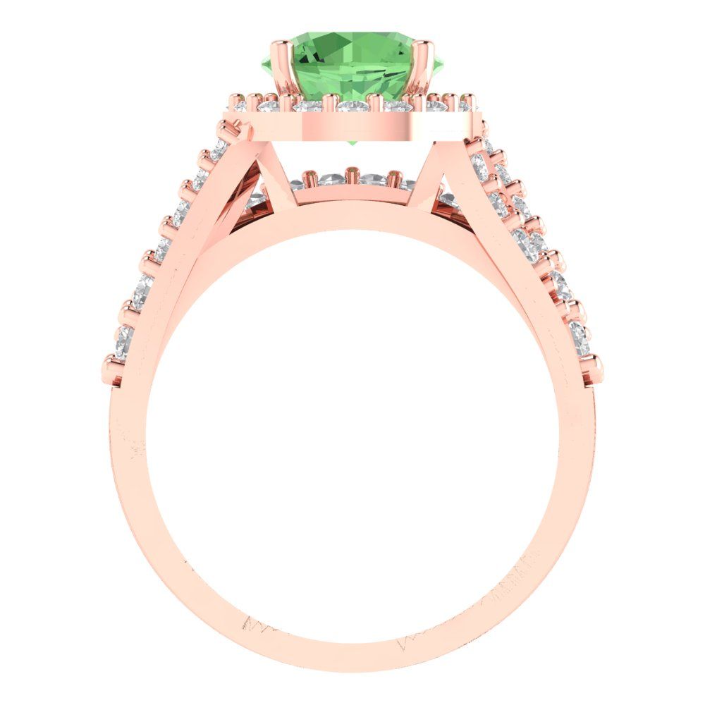 2.32 cttw Round Cut Simulated Green Diamond Bridal Set - Solid Rose Gold Engagement Ring & Wedding Band