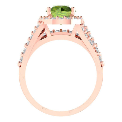 2.32 cttw Round Cut Natural Peridot Bridal Set - Solid Rose Gold Engagement Ring & Wedding Band