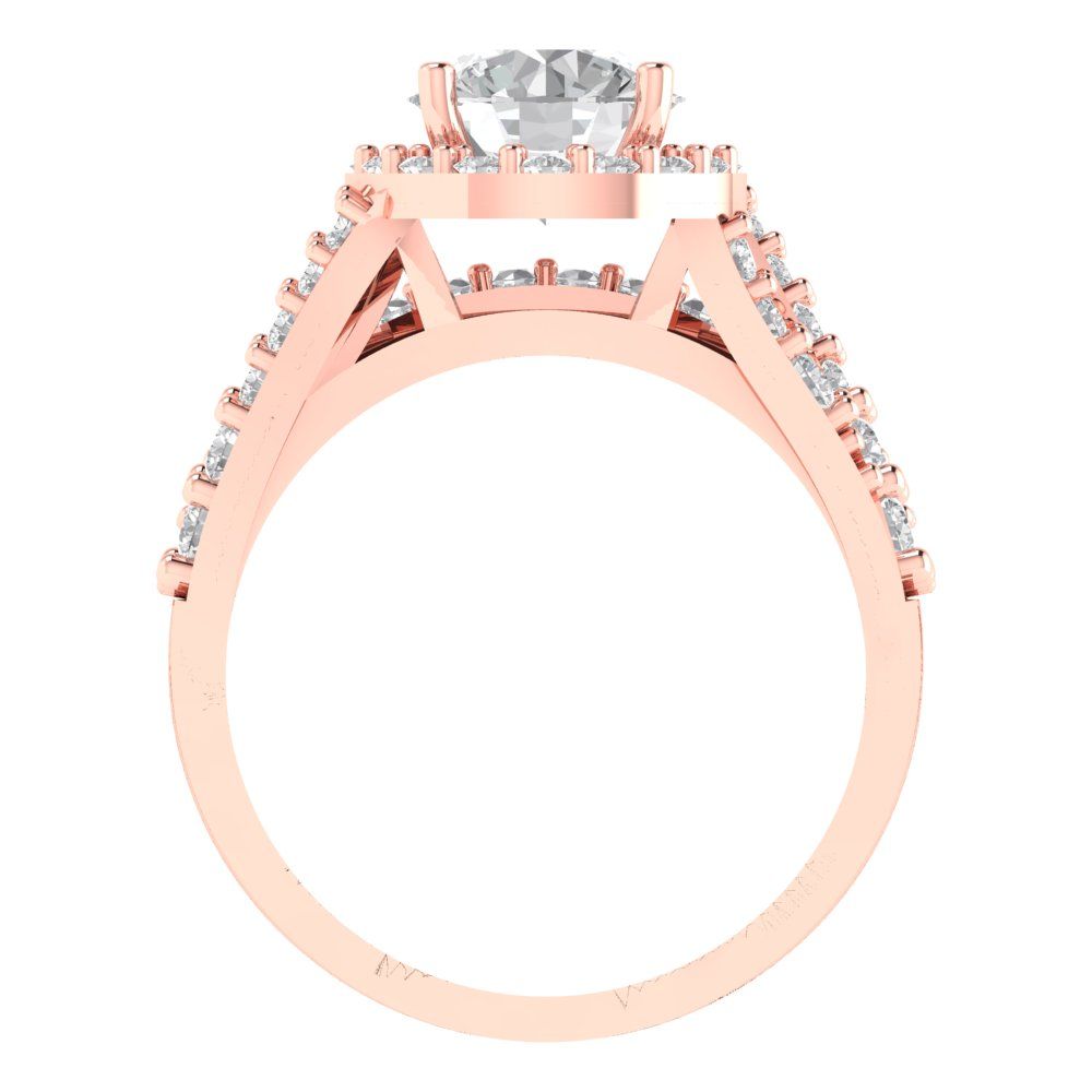 2.32 cttw Round Cut White Sapphire Bridal Set - Solid Rose Gold Engagement Ring & Wedding Band