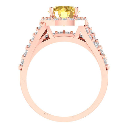 2.32 cttw Round Cut Natural Citrine Bridal Set - Solid Rose Gold Engagement Ring & Wedding Band