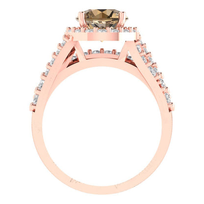 2.32 cttw Round Cut Simulated Champagne Diamond Bridal Set - Solid Rose Gold Engagement Ring & Wedding Band
