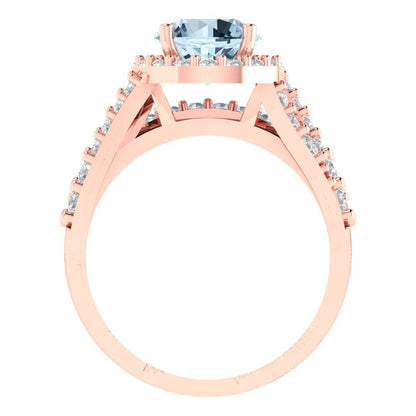 2.32 cttw Round Cut Natural Swiss Blue Topaz Bridal Set - Solid Rose Gold Engagement Ring & Wedding Band