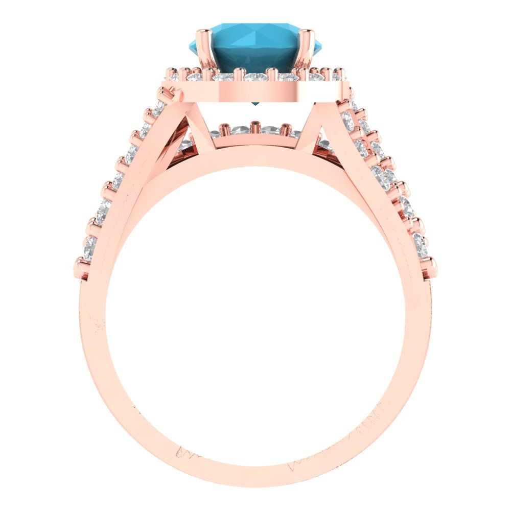 2.32 cttw Round Cut Simulated Turquoise Bridal Set - Solid Rose Gold Engagement Ring & Wedding Band
