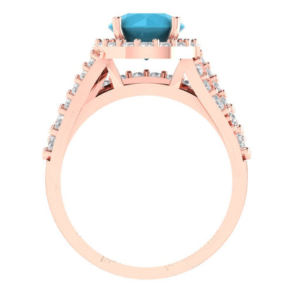 2.32 cttw Round Cut Simulated Turquoise Bridal Set - Solid Rose Gold Engagement Ring & Wedding Band