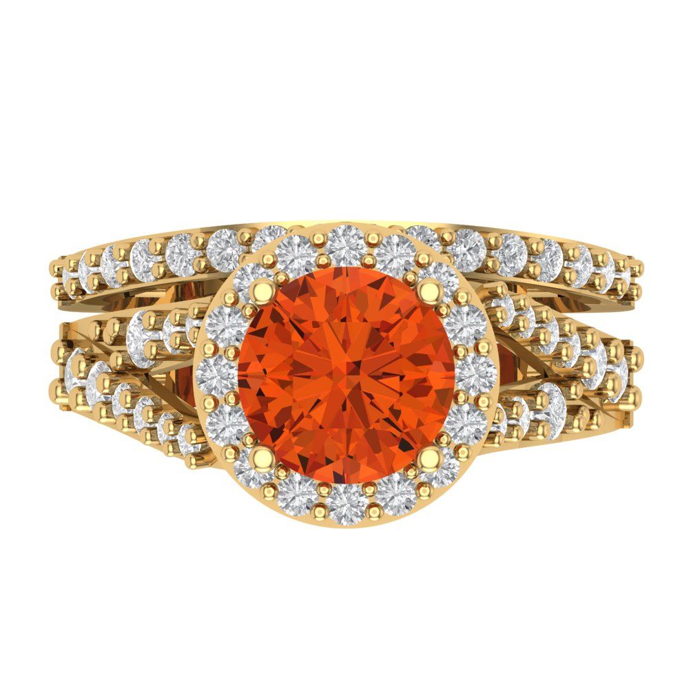 2.32 cttw Round Cut Simulated Red Diamond Bridal Set - Solid Yellow Gold Engagement Ring & Wedding Band