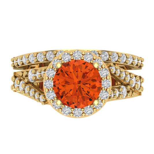 2.32 cttw Round Cut Simulated Red Diamond Bridal Set - Solid Yellow Gold Engagement Ring & Wedding Band