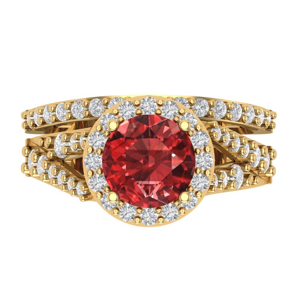 2.32 cttw Round Cut Natural Garnet Bridal Set - Solid Yellow Gold Engagement Ring & Wedding Band