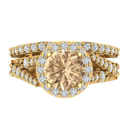 2.32 cttw Round Cut Yellow Moissanite Bridal Set - Solid Yellow Gold Engagement Ring & Wedding Band