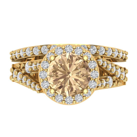 2.32 cttw Round Cut Yellow Moissanite Bridal Set - Solid Yellow Gold Engagement Ring & Wedding Band