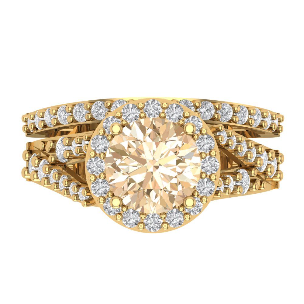 2.32 cttw Round Cut Natural Morganite Bridal Set - Solid Yellow Gold Engagement Ring & Wedding Band