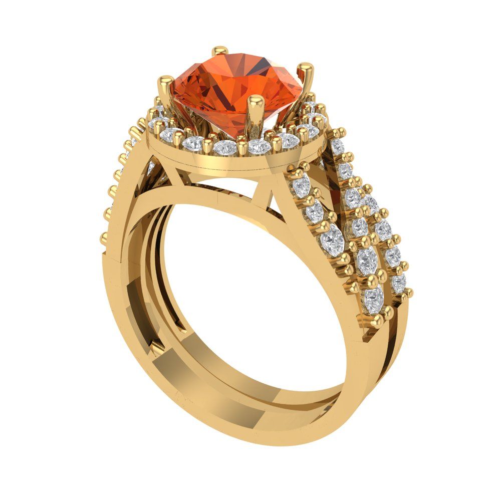 2.32 cttw Round Cut Simulated Red Diamond Bridal Set - Solid Yellow Gold Engagement Ring & Wedding Band