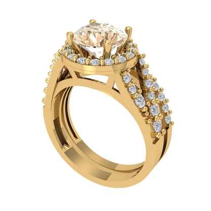 2.32 cttw Round Cut Natural Morganite Bridal Set - Solid Yellow Gold Engagement Ring & Wedding Band