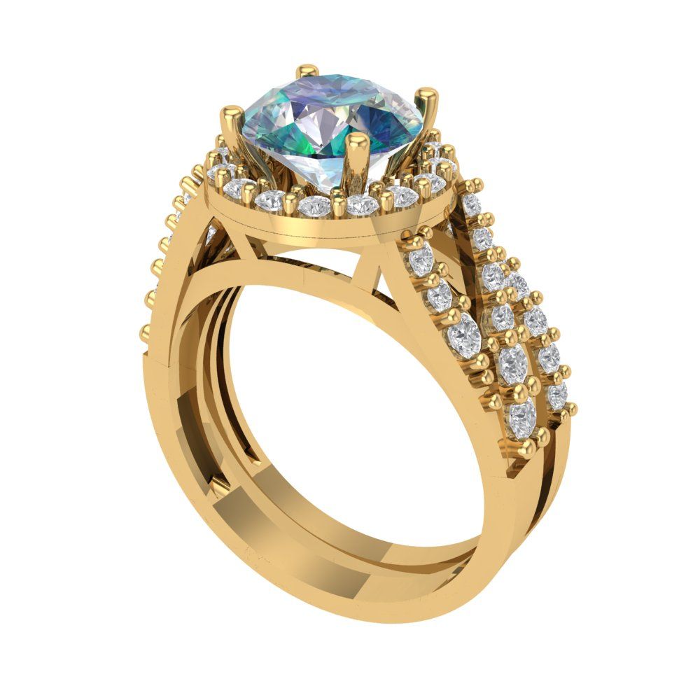 2.32 cttw Round Cut Blue Moissanite Bridal Set - Solid Yellow Gold Engagement Ring & Wedding Band