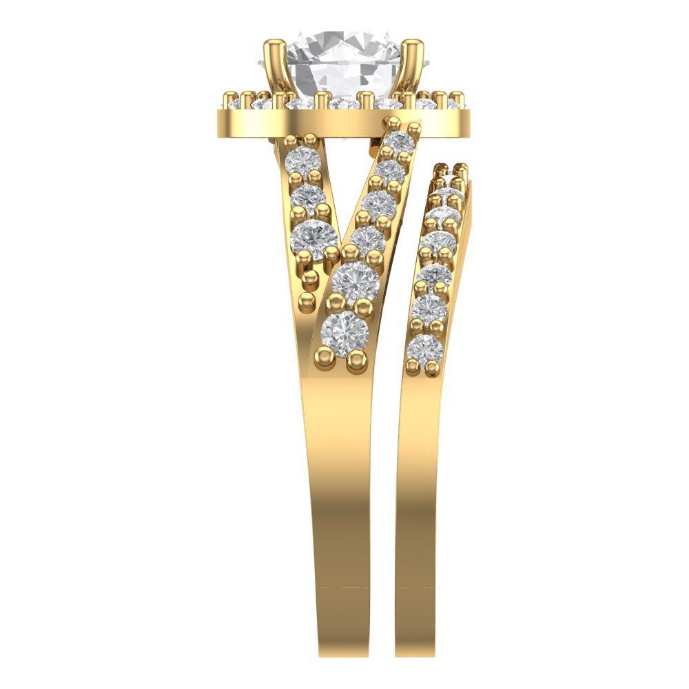 2.32 cttw Round Cut Zirconia Simulated Diamond Bridal Set - Solid Yellow Gold Engagement Ring & Wedding Band