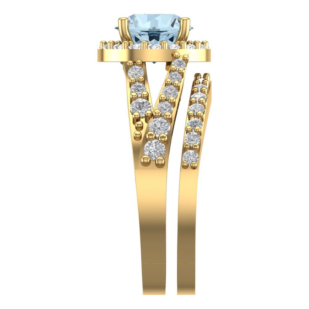 2.32 cttw Round Cut Simulated Blue Diamond Bridal Set - Solid Yellow Gold Engagement Ring & Wedding Band