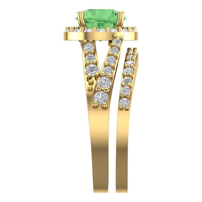 2.32 cttw Round Cut Simulated Green Diamond Bridal Set - Solid Yellow Gold Engagement Ring & Wedding Band