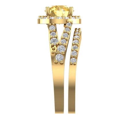 2.32 cttw Round Cut Simulated Yellow Diamond Bridal Set - Solid Yellow Gold Engagement Ring & Wedding Band