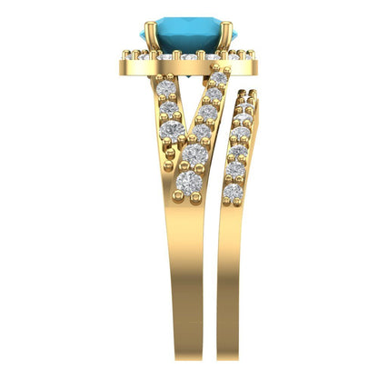 2.32 cttw Round Cut Simulated Turquoise Bridal Set - Solid Yellow Gold Engagement Ring & Wedding Band