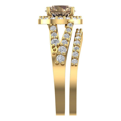 2.32 cttw Round Cut Yellow Moissanite Bridal Set - Solid Yellow Gold Engagement Ring & Wedding Band