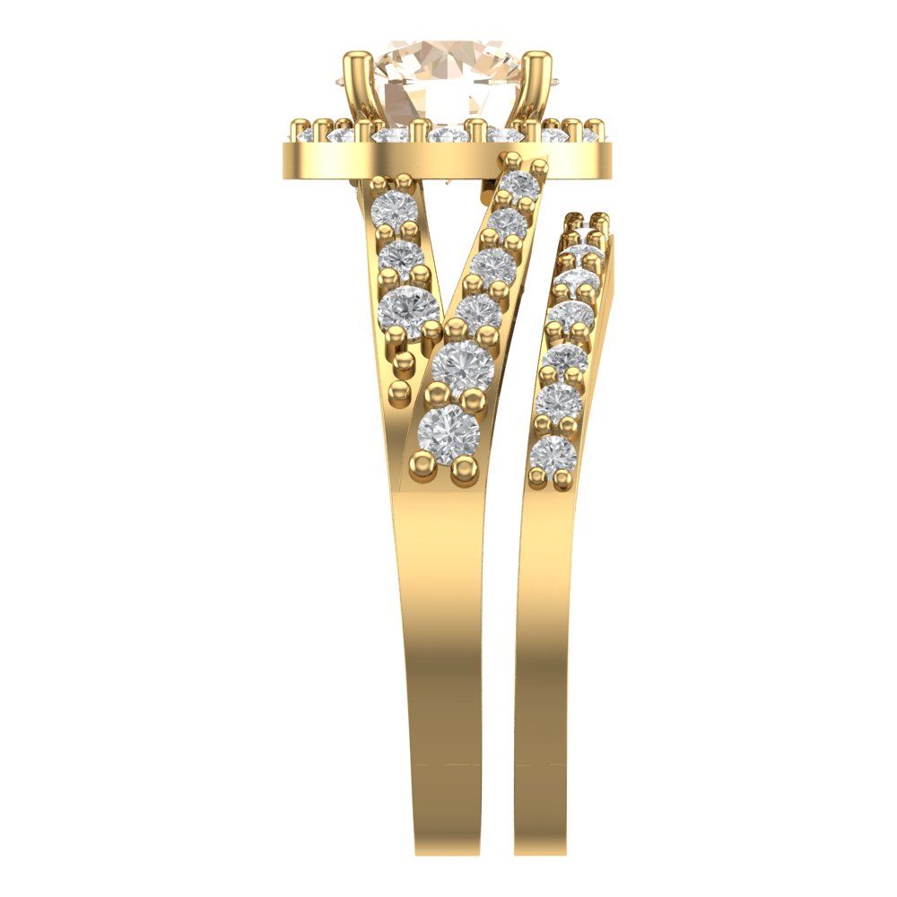2.32 cttw Round Cut Natural Morganite Bridal Set - Solid Yellow Gold Engagement Ring & Wedding Band