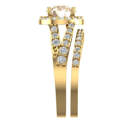 2.32 cttw Round Cut Natural Morganite Bridal Set - Solid Yellow Gold Engagement Ring & Wedding Band